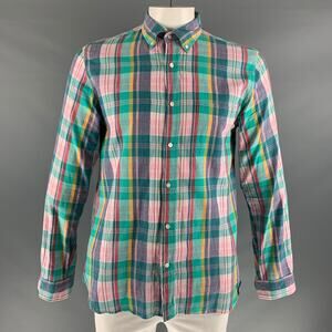 BEAMS Size L Multi-Color Madras Cotton One pocket Long Sleeve Shirt